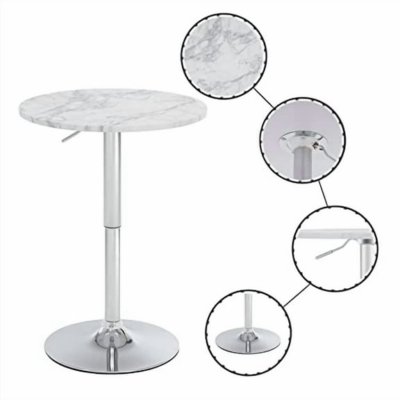 23.6" Round Bar Table, Adjustable Height Bar Table, Modern Cocktail Bar Table with MDF Top and Metal Base, Bistro Pub Table Suitable for Caf, Kitchen Island, Bar Counter, White
