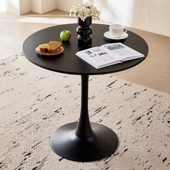 23.6" Small Round Dining Table [Metal Tulip Pedestal Base] Black Modern Kitchen Table for Dining Living Room Apartment Small Space