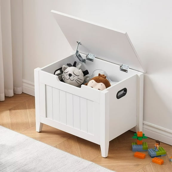 23.6" Storage Chest, Wooden Storage Bench, Flip-Top Toy Chest with 2 Safety Hinges, for Entryway, Bedroom, Living Room, White