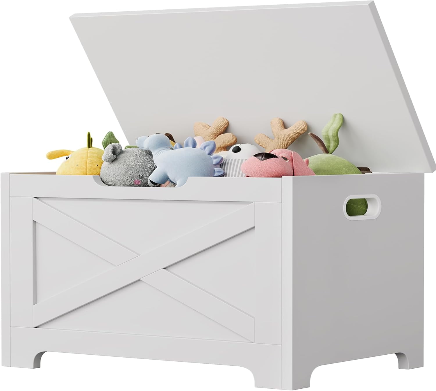 23.6" Storage Chest, Wooden Storage Bench with Safety Hinge, Easy Assembly, Large Toy Chest for Entryway, Living Room, Bedroom