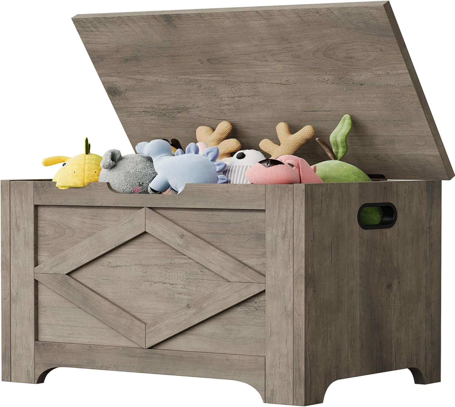 23.6" Storage Chest, Wooden Storage Bench with Safety Hinge, Easy Assembly, Large Toy Chest for Entryway, Living Room, Bedroom