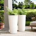 thumbnail image 1 of 23.6" Tall Outdoor Planters, Set of 2 Large Plastic Flower Pots for Indoor & Outdoor Use, Modern Striped Decorative Garden Planters with Drainage Holes for Patio, Porch, Balcony, White, 1 of 10