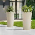 thumbnail image 1 of 23.6" Tall Outdoor Planters, Set of 2 Large Plastic Flower Pots for Indoor & Outdoor Use, Modern Striped Decorative Garden Planters with Drainage Holes for Patio, Porch, Balcony, Beige, 1 of 12