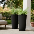thumbnail image 1 of 23.6" Tall Outdoor Planters, Set of 2 Large Plastic Flower Pots for Indoor & Outdoor Use, Modern Striped Decorative Garden Planters with Drainage Holes for Patio, Porch, Balcony, Black, 1 of 12