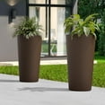 thumbnail image 1 of 23.6" Tall Outdoor Planters, Set of 2 Large Plastic Flower Pots for Indoor & Outdoor Use, Modern Striped Decorative Garden Planters with Drainage Holes for Patio, Porch, Balcony, Brown, 1 of 6