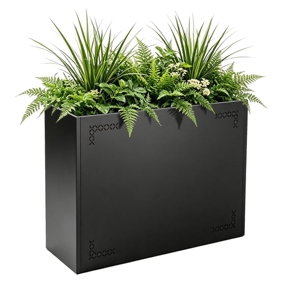 23.6" Tall Rectangular Planter Box with Drainage Holes, Black Large Metal Planter, Weatherproof Powder Coated Flower Pot for Outdoor Patio Porch Garden & Indoor Plants Decor
