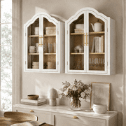 31.5"×23.6" Arched Wall Cabinet Above Toilet Cabinet Set of 2, Wall Mounted Display Cabinets with Tempered Glass Doors & Adjustable Shelves for Laundry Room/Kit