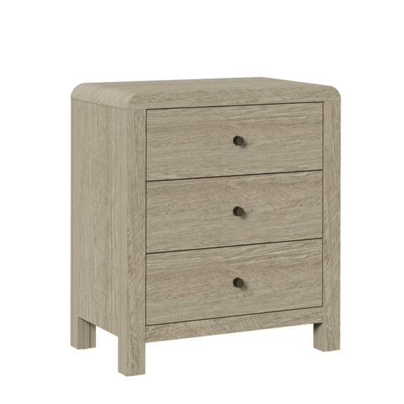 23.6 Width Natural Wood 3 Drawer Chest Of Drawers - Modern Rounded Corner Design