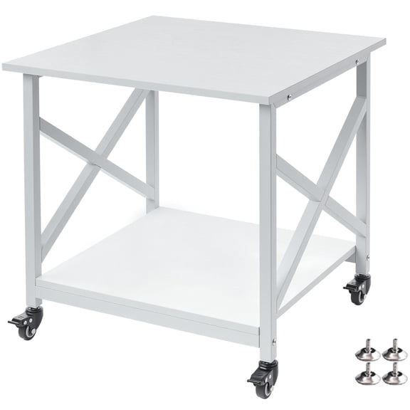 23.6 X 23.6 Inches Large Printer Stand 2 Tier Square Table With Storshfor Home Office Multi-use Rolling Cart Wheels 3d And Mini Fridge - White