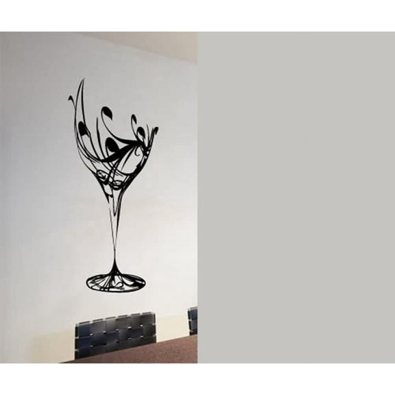23.6" X 40.2" Black Abstract Elegant Wine Glass Wall Decal Kitchen Wall Sticker Removable Vinyl Kitchen Decoration