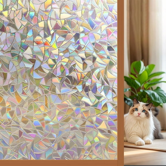 23.6" X 78.7" 3D Rainbow Window Privacy Film,Stain Glass Decorative Window Film, Static Cling Non-Adhesive, Decals Covering Window Stickers,Heat Blocking Reusable Window Tint for Home