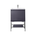 thumbnail image 1 of 23.6 in. Milan Modern Single Vanity Cabinet with Composite Top, Gray Glossy, Brushed Nickel & Glossy White, 1 of 1