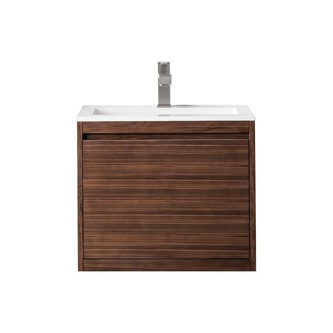 Mid-Century Walnut Single Vanity with Glossy White Top