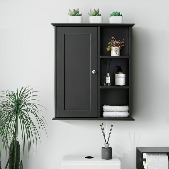 23.6 in. W x 7.1 in. D x 27.6 in. H Bathroom Storage Wall Cabinet in Black Ready to Assemble