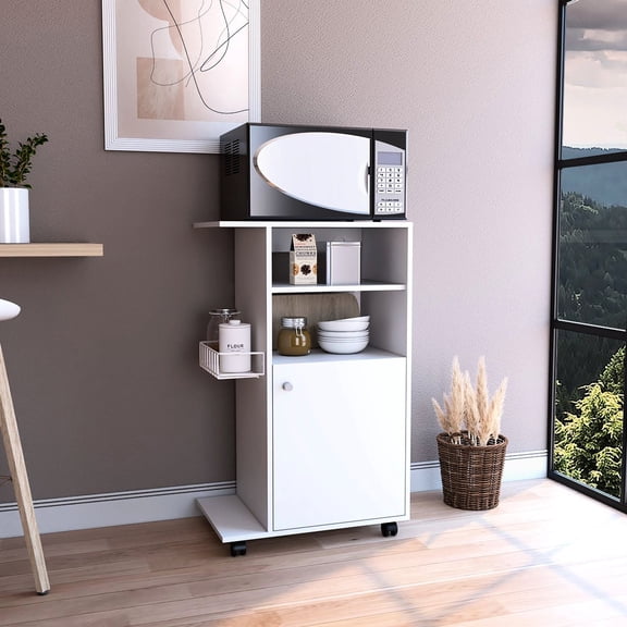23.6 in Wide, White - Single Door Cabinet with Shelf - Kitchen Counter Use - Multifunctional Storage