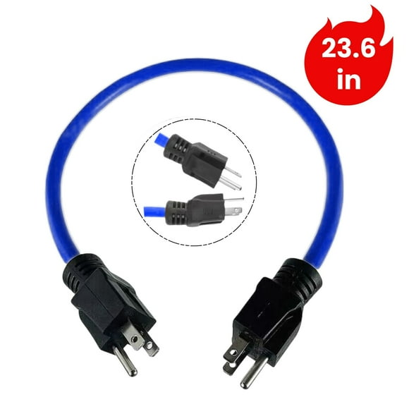 23.6-inch 125V 12AWG Heavy Duty 5-15P to 5-15P Generator Pigtail Cable in Blue - Universally Compatible