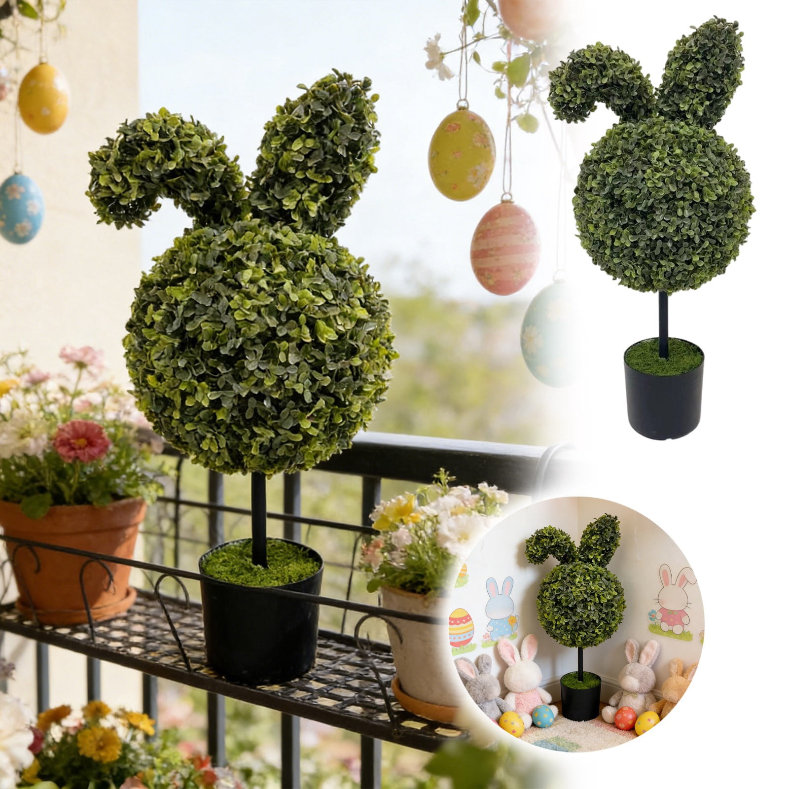 23.6 inch Artificial Bunny Shaped Topiary Trees, Artificial Boxwood ...