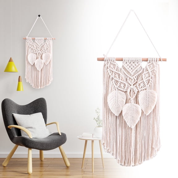 23.6 inch Macrame Wall Hanging Boho Chic Decor Woven Wall Tapestry Modern Bohemian Tapestry Wall Hanging Leaves Tassels Wall Art Macrame Wall Decor for Wall Living Room Bedroom Home Apartment Decor A