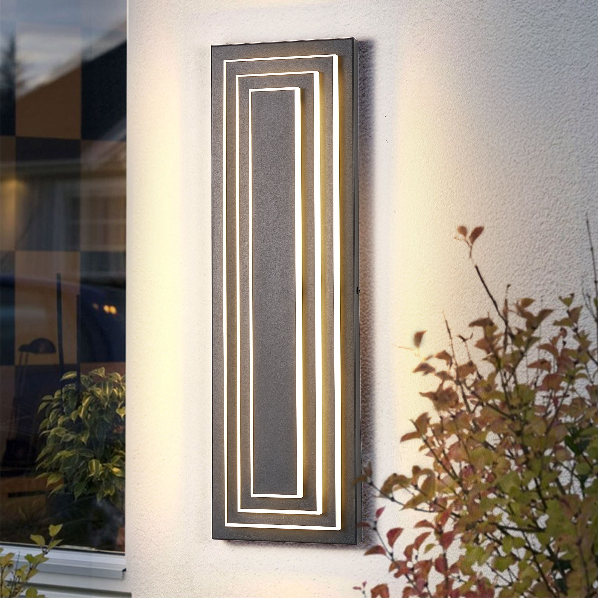23.6 inch Modern Outdoor Wall Lights, 2-Pack Black Long Exterior Sconce with 3-Tier Design, Waterproof LED Fixture for Front Porch, Garage, Entryway, Garden (Hardwired, 3000K Warm White)