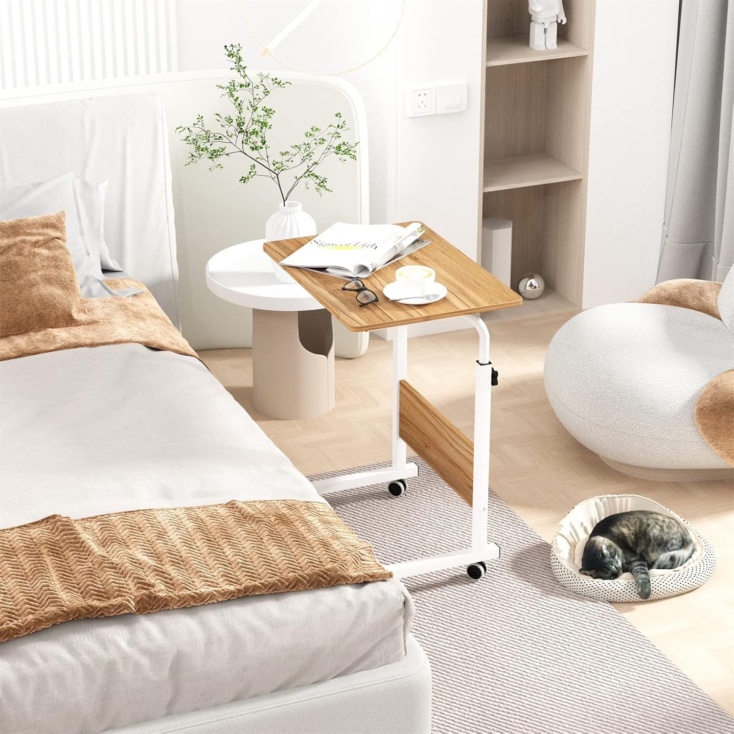 23.6 inches Mobile Laptop Desk Adjustable Height Stand Side Table