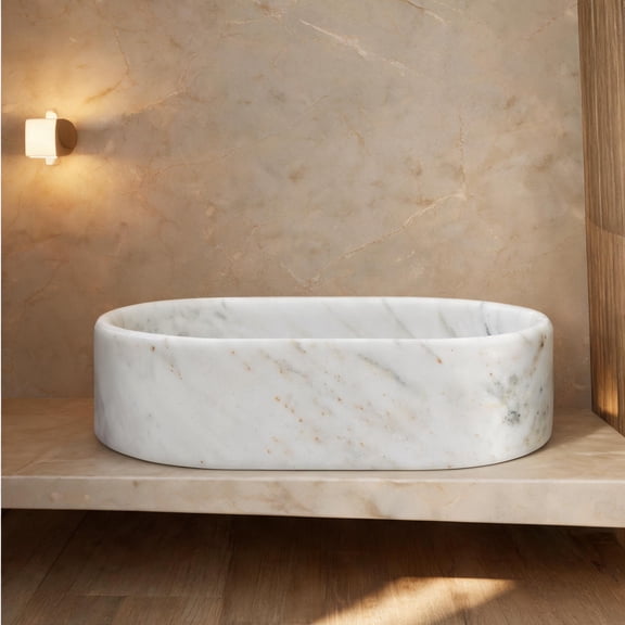 23.6 x 15.7 Inch Vessel Sink, Crisp White Natural Marble, Countertop Installation for Bathroom Vanities