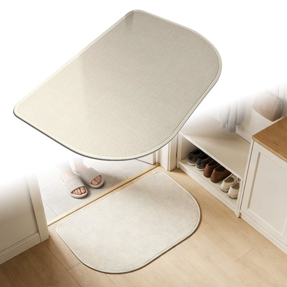 23.6" x 15.7" Linen-Like Floor Mat, Anti-Slip Door Mat for Entryway(Beige,Half-Oval)