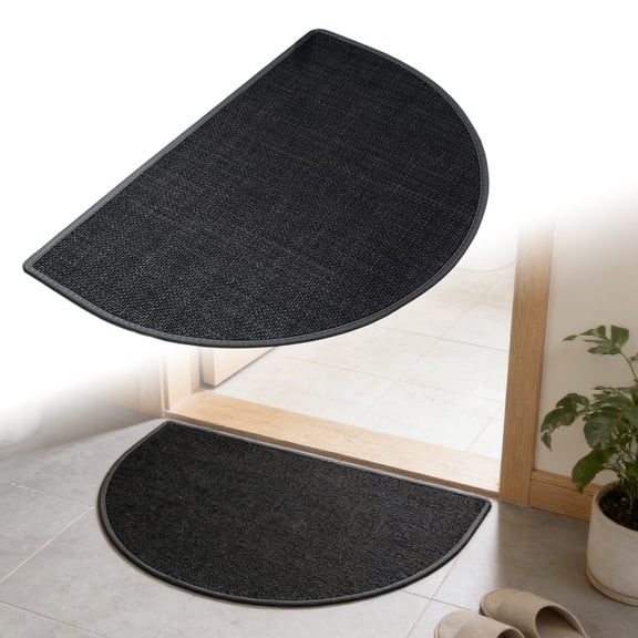 23.6" x 15.7" Linen-Like Floor Mat, Semi-Circular Anti- Entryway Rug(Black,Half-Round)