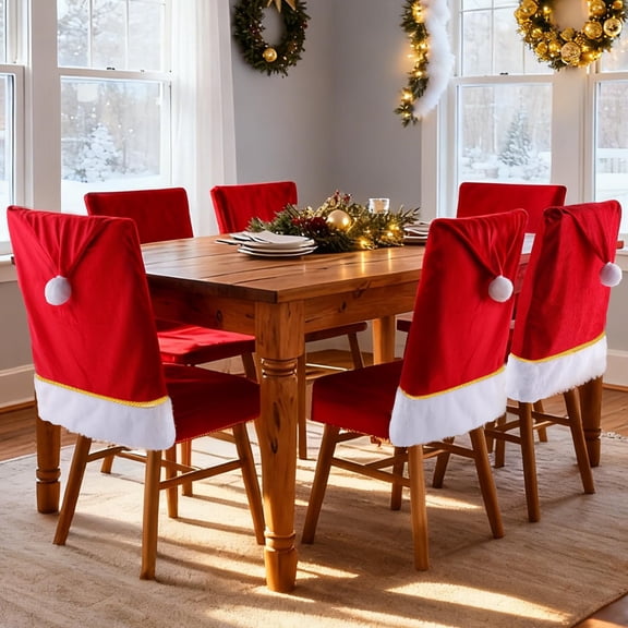 23.6 x 19.6 Inch Red Christmas Chair Covers 6 Velvet Santa Hat Chair Covers Christmas Dining Chair Covers Santa Hat Seat Covers for Xmas Party Decoration Chairs Back Cover for Home Dining Room C111