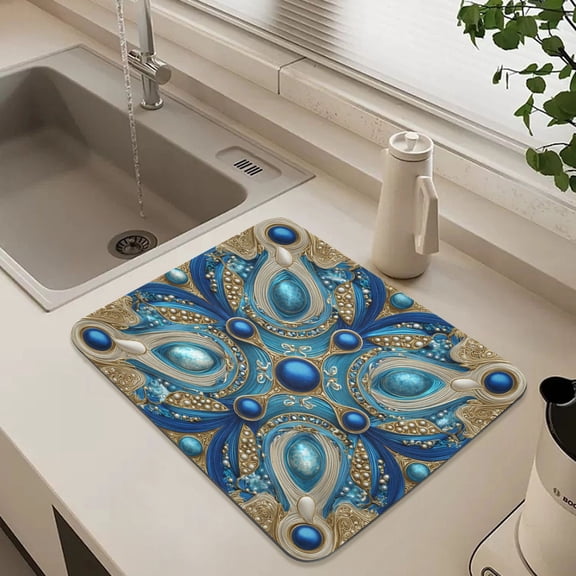 23.6" x 19.7"Diatomaceous Earth Dish Drying Mat Super Absorbent Non-Slip Rubber Backing Heat Resistant Kitchen Sink Mat Blue Agate