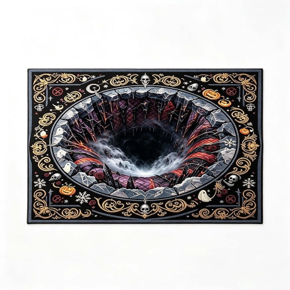 23.6 x 35.4 Inch Halloween 3D Optical Illusion Area Rug, Spooky Hell Vortex Skull Pumpkin Ghost Gothic Rectangular Floor Mat, Nonâ Decorative Carpet for Indoor Halloween Home Decor