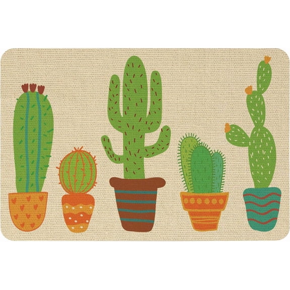 23.6"x15.7" Indoor Doormat Anti Slip Durable Waterproof Linen and Rubber Ground Mat for Front Door Inside Dirt Trapper Mats Shoes Scraper with Cactus Pattern Wheat