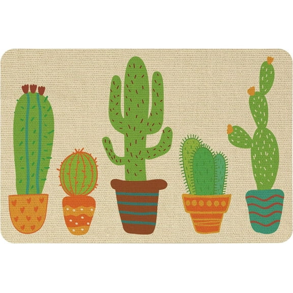 23.6"x15.7" Indoor Doormat Anti Slip Durable Waterproof Linen and Rubber Ground Mat for Front Door Inside Dirt Trapper Mats Shoes Scraper with Cactus Pattern colorful
