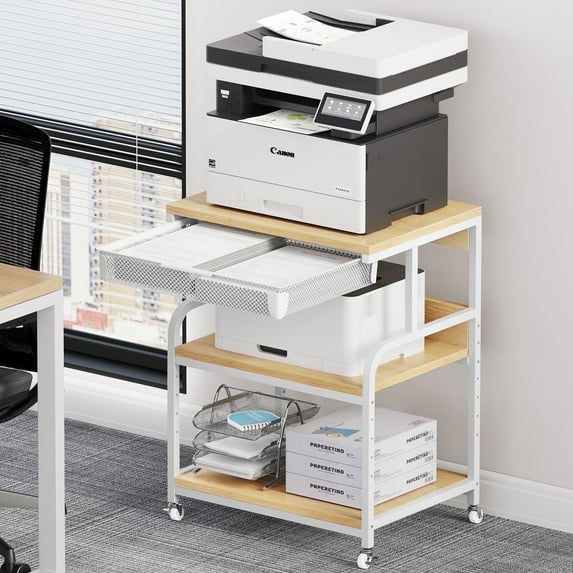 EasyCom Printer Stand with Storage 3-Tier Printer Table for Home Office and Living Room,23.6''x18.9'',Beign