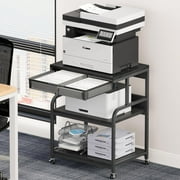 POAO Large Printer Stand with Drawer, 5-Adjustable Heights 3 Tier Table with Wheels, Rolling Printer Cart with Storage for Home Office