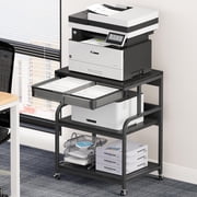 POAO Large Printer Stand with Drawer, 5-Adjustable Heights 3 Tier Table with Wheels, Rolling Printer Cart with Storage for Home Office