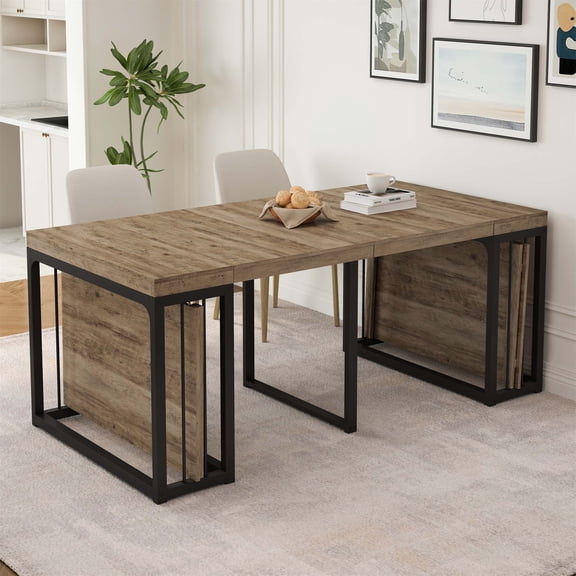 23.62"- 118"Modern Extendable Dining Table,Seats 2-10 People,,Space-Saving Wood Dining Table for Kitchen/Dining Room/Living Room,Perfect for Family Gatherings/Parties(Ancient Wood)