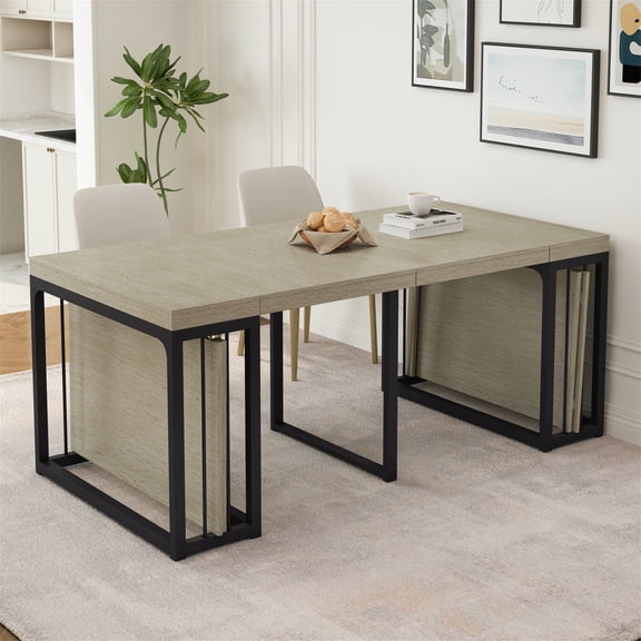 23.62"- 118"Modern Extendable Dining Table,Seats 2-10 People,,Space-Saving Wood Dining Table for Kitchen/Dining Room/Living Room,Perfect for Family Gatherings/Parties(Ancient White)