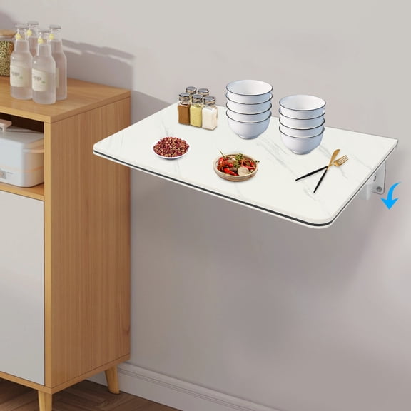 23.62*15.75in Folding Wall Desk, Wall-Mounted White Folding Table Rectangular