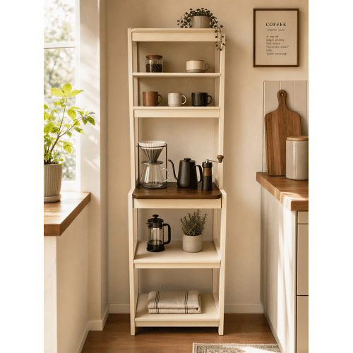 23.62" 5-Tier Bakers Rack for Kitchen, White and Rustic Brown Coffee Bar Shelf, Microwave Stand with Multi-Layer Storage