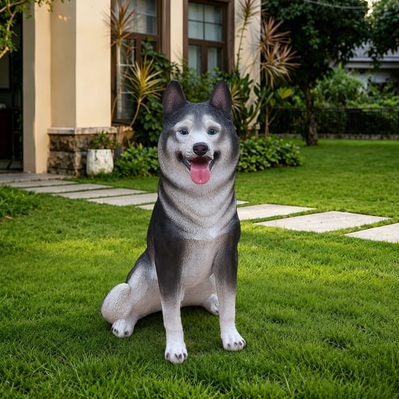 23.62" H Husky Dog Garden Statue,Large Siberian Dog Outdoor Statue,Weather-Resistant Resin Material,Suitable for Patio,Lawn,Yard,Gray+White
