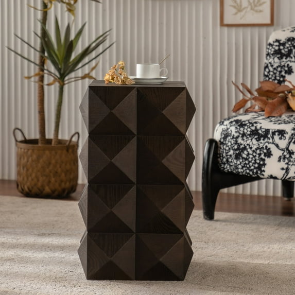 23.62" Height Side Table, Three-dimensional Embossed Pattern Design Retro Side Table, Brown