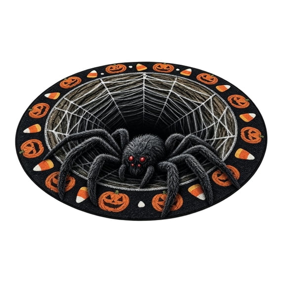 23.62 In 3D Halloween Round Carpet, Skeleton Ghost Web Visual Trap Mat, Rug for Bedroom Entrance Holiday Decor