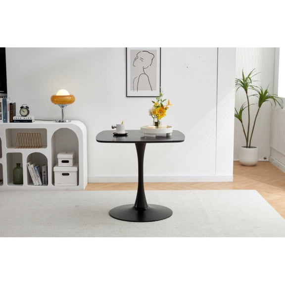 23.62 Inch Black Tulip Dining Table Modern Round Pedestal Table for Small Space Kitchen Dining Room Apartment