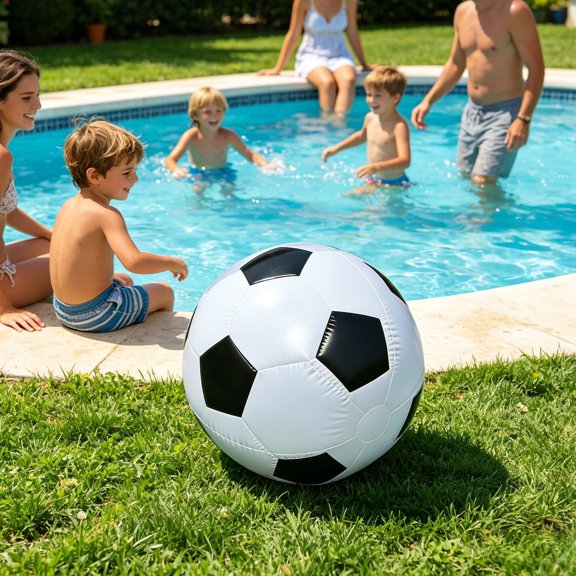 23.62 Inch Inflatable Soccer Beach Ball, Classic Black White Panel Inflatable Accessory for Pool Backyard Lawn Family Outdoor Party & Water Activity