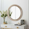 thumbnail image 1 of 23.62 Inch Rustic Wooden Round Mirror with Beads (White), Farmhouse Decor for Living Room, 1 of 9