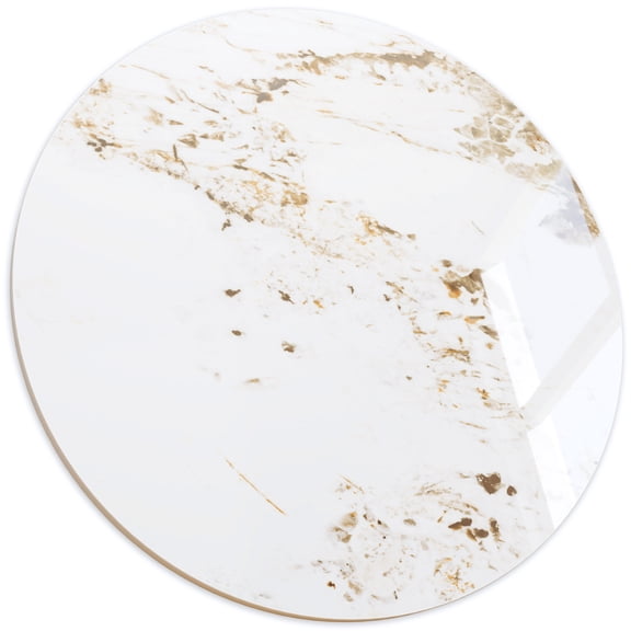 23.62'' Round White Sintered Stone Table Top, Gold & Brown Vein Design, Heat Scratch Stain Resistant DIY Table Cover