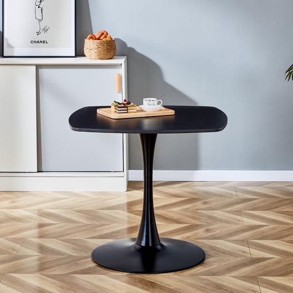23.62" Square Dining Table with MDF Top & Metal Tulip Pedestal Frame for Kitchen, Living Room, Bedroom, Black
