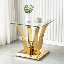 23.62" Square Glass End Table with Tempered Glass Top and Modern U-Shaped Stainless Steel Base, Perfect for Living Room and Bedroom