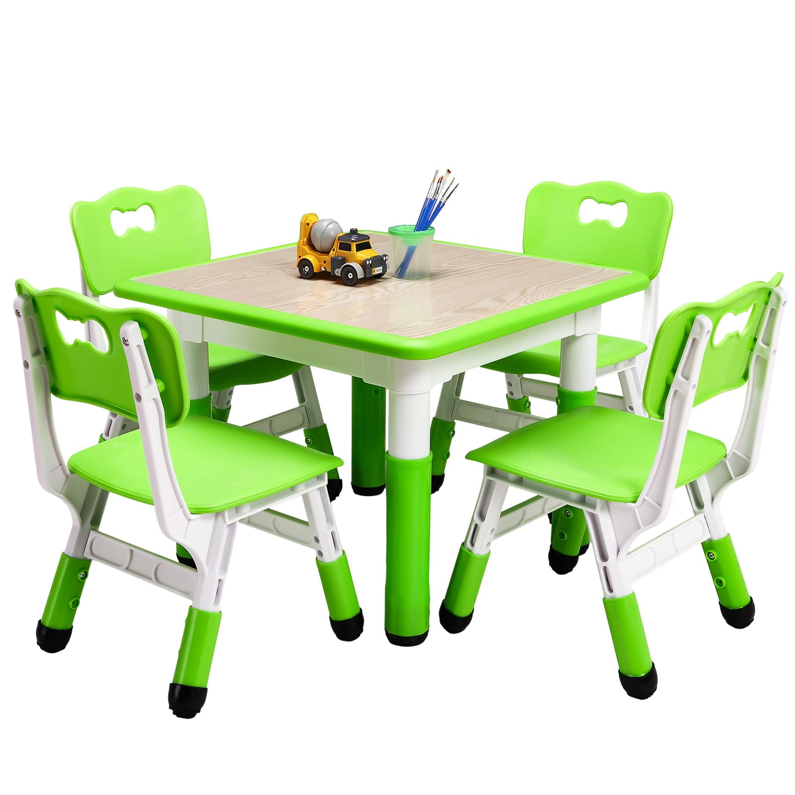 23.62’‘Square Kids Table and Chairs Set, Height Adjustable Desk with 4 Seats for Ages 2-10,Arts & Crafts Table,Graffiti Desktop, Non-Slip Legs, Max 300lbs