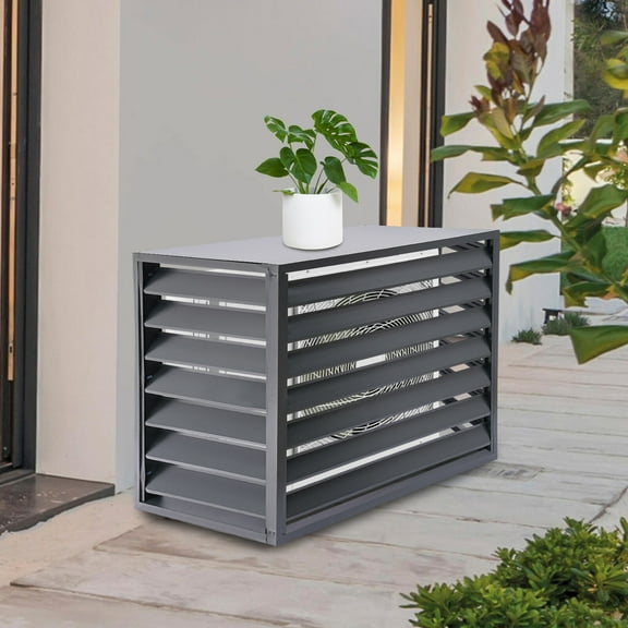 23.62" W x 31.5" H Air Conditioner Fence, Grey Air Conditioning Privacy Screen Fence Cover, Durable Aluminum Alloy Structure Protective Mesh Louvered for Outdoor Protection in Gardens Patios
